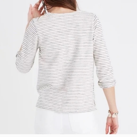 Madewell Striped Cotton Textured Terry Lace Up Blouse Women’s Size Small - Picture 3 of 4